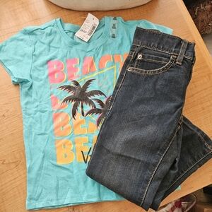 The Children's Place Turquoise Tee with Pink and Yellow Print